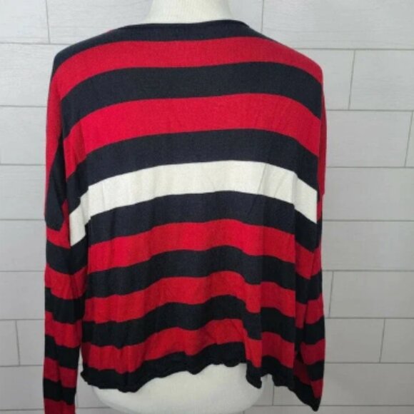 Planet Lauren G Sweater V-Neck Black Red Stripe One Size Knit Top Lagenlook - Picture 3 of 4
